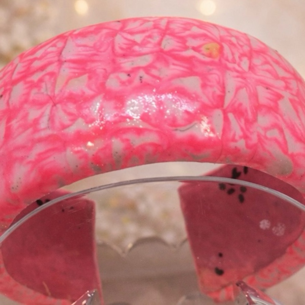 Pink Swirl Power Set – Handmade Polymer Clay Bracelet & Earrings - Picture 7 of 11